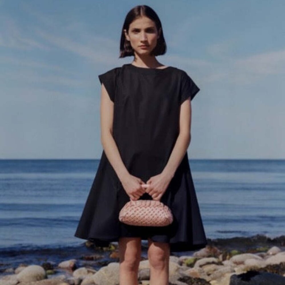 Merlette Naarden Mini Dress Poplin Swing Cotton Black Party Boat Neck